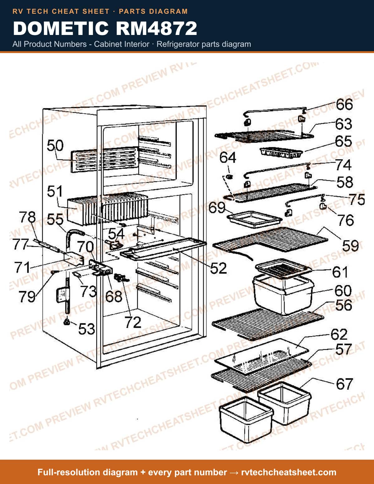 Dometic RM4872 all product numbers - cabinet interior — parts list sheet