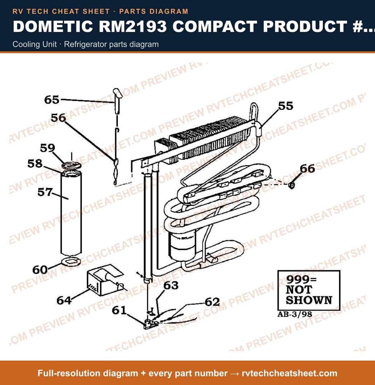 Dometic RM2193 Compact Product # 921131007 cooling unit — parts list sheet