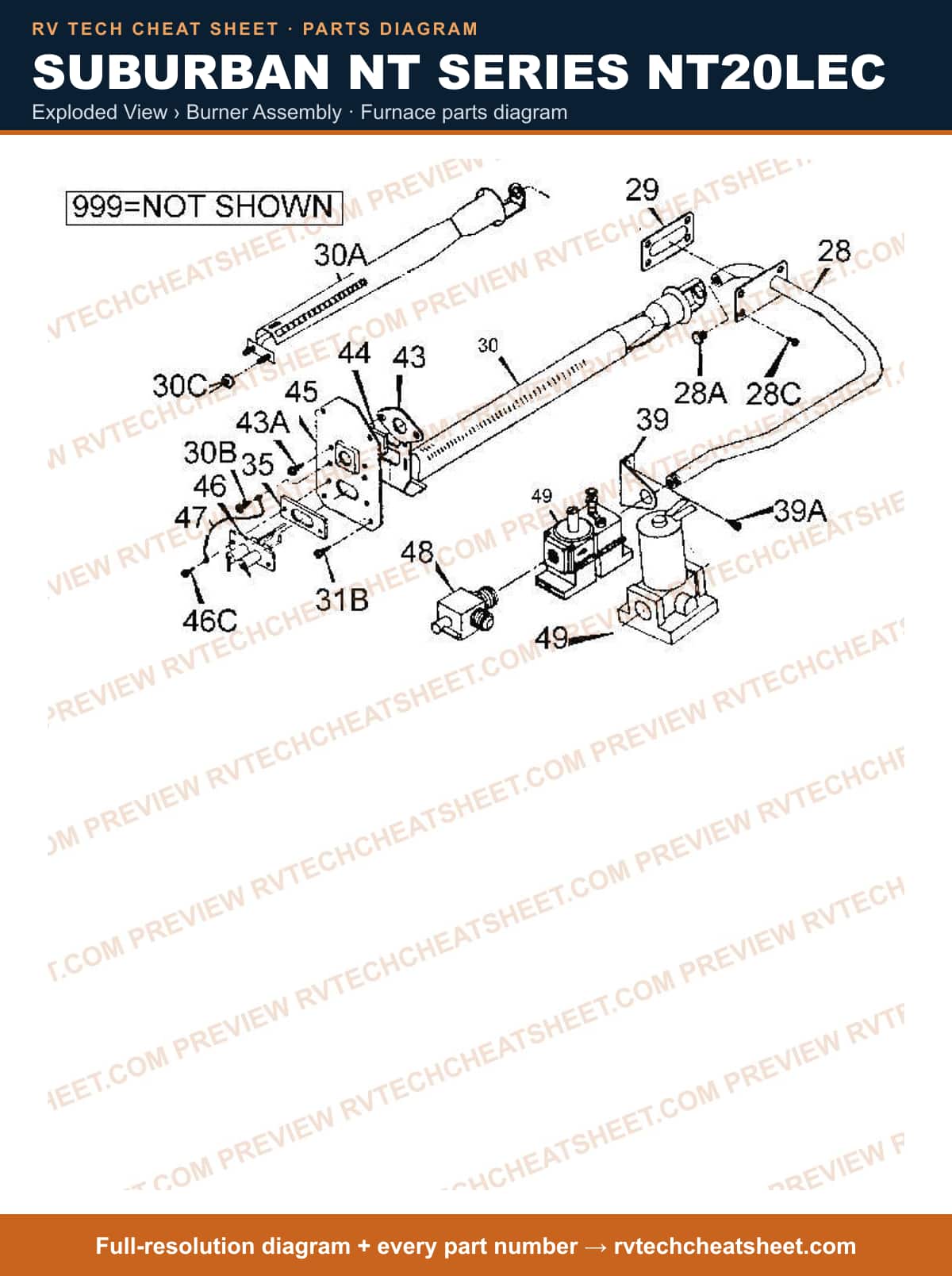 Suburban Nt Series NT20LEC exploded view › burner assembly — exploded parts diagram