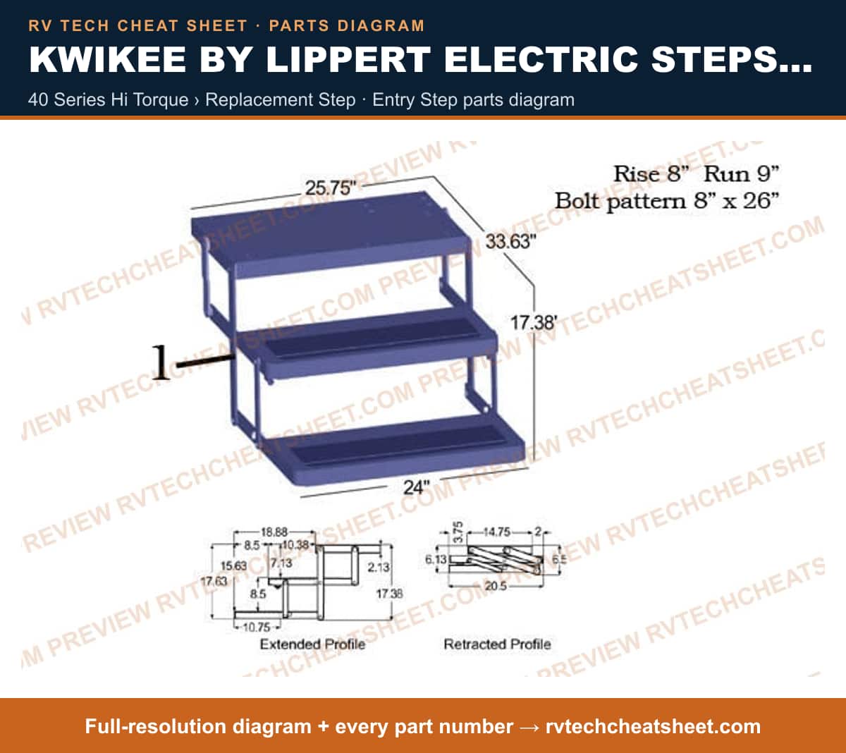 Kwikee by Lippert Electric Steps Double Step 40 series hi torque › replacement step — exploded parts diagram 1 of 3