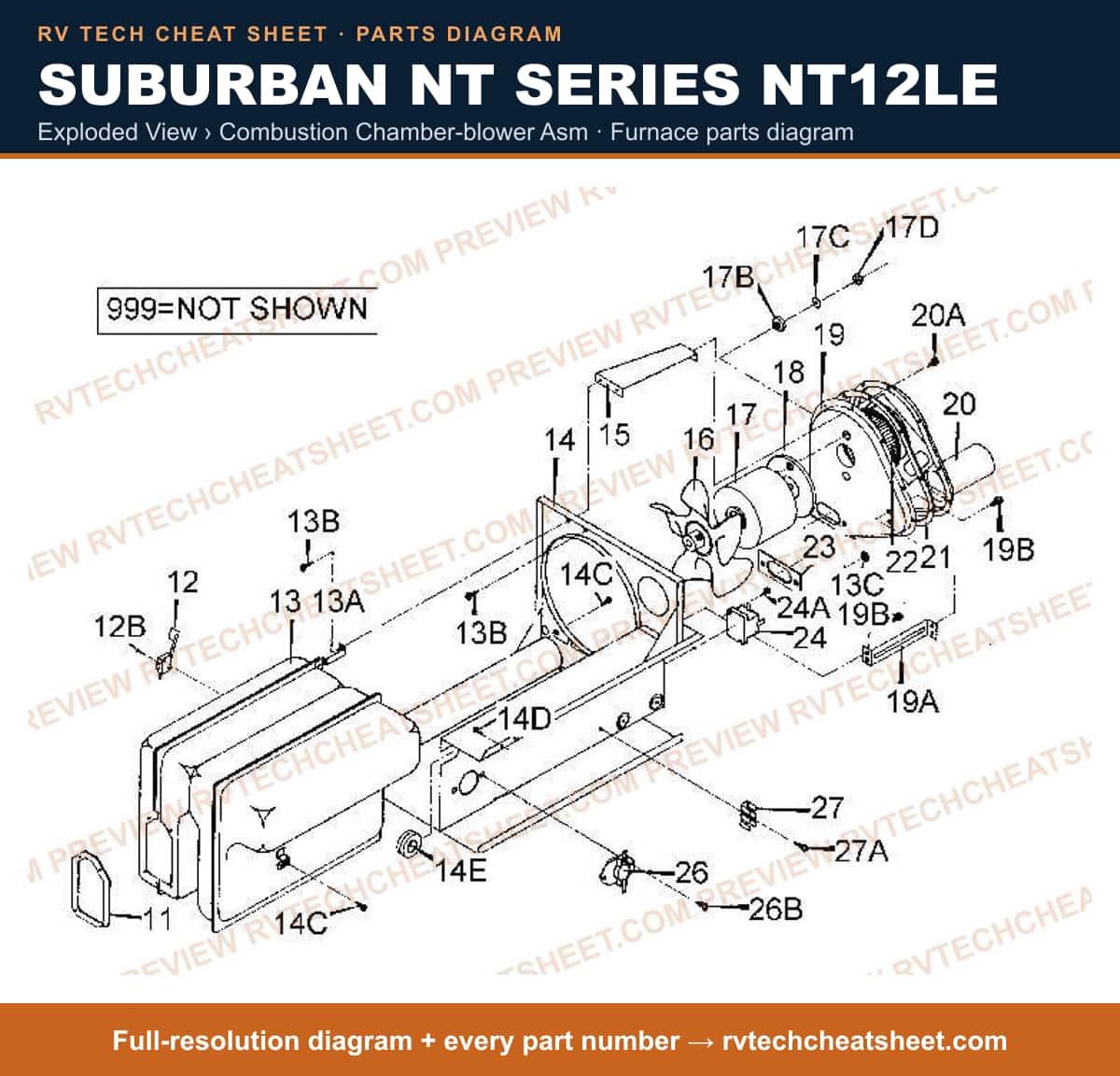 Suburban Nt Series NT12LE exploded view › combustion chamber-blower asm — exploded parts diagram 1 of 2