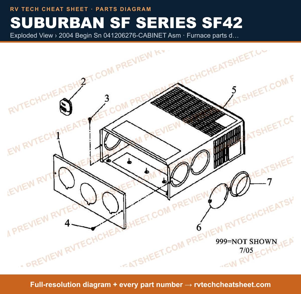 Suburban Sf Series SF42 exploded view › 2004 begin sn 041206276-cabinet asm — exploded parts diagram 1 of 2