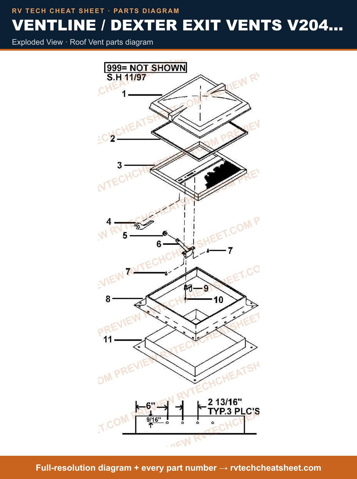 Ventline / Dexter Exit Vents V2047 Series exploded view — parts list sheet 1 of 3
