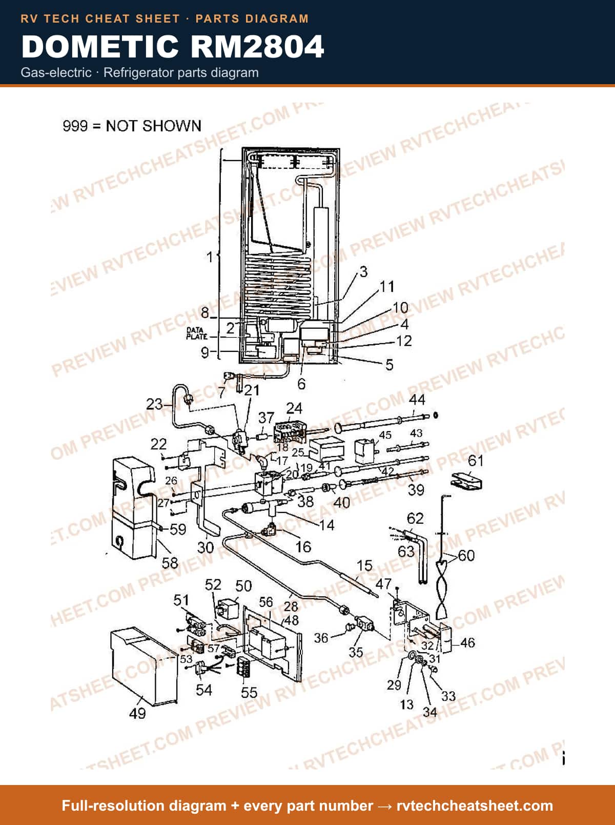 Dometic RM2804 gas-electric — parts list sheet