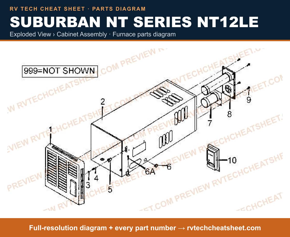 Suburban Nt Series NT12LE exploded view › cabinet assembly — exploded parts diagram 1 of 2