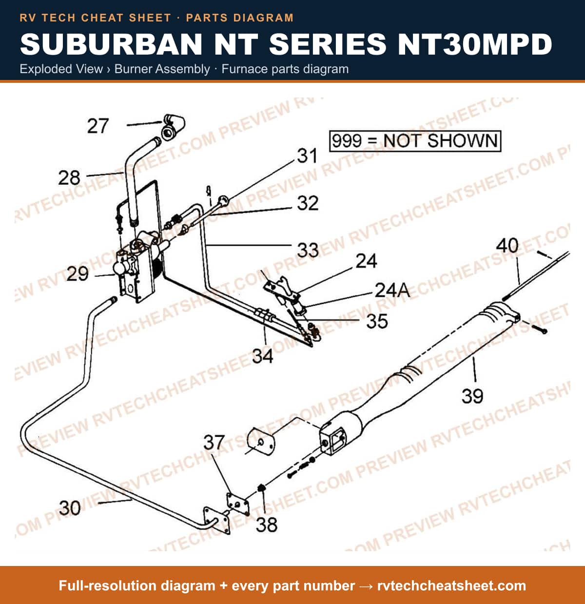 Suburban Nt Series NT30MPD exploded view › burner assembly — exploded parts diagram 1 of 2