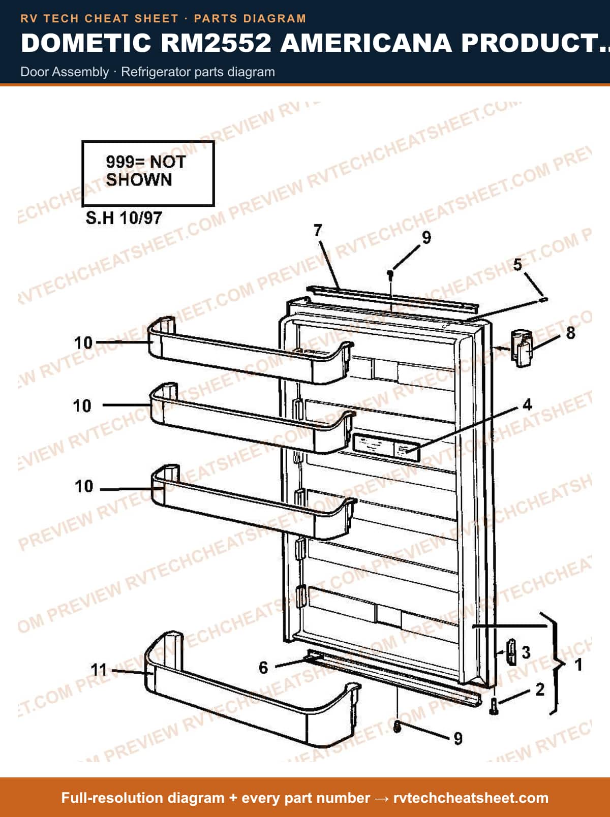 Dometic RM2552 Americana Product # 921142002 Lh Door door assembly — parts list sheet
