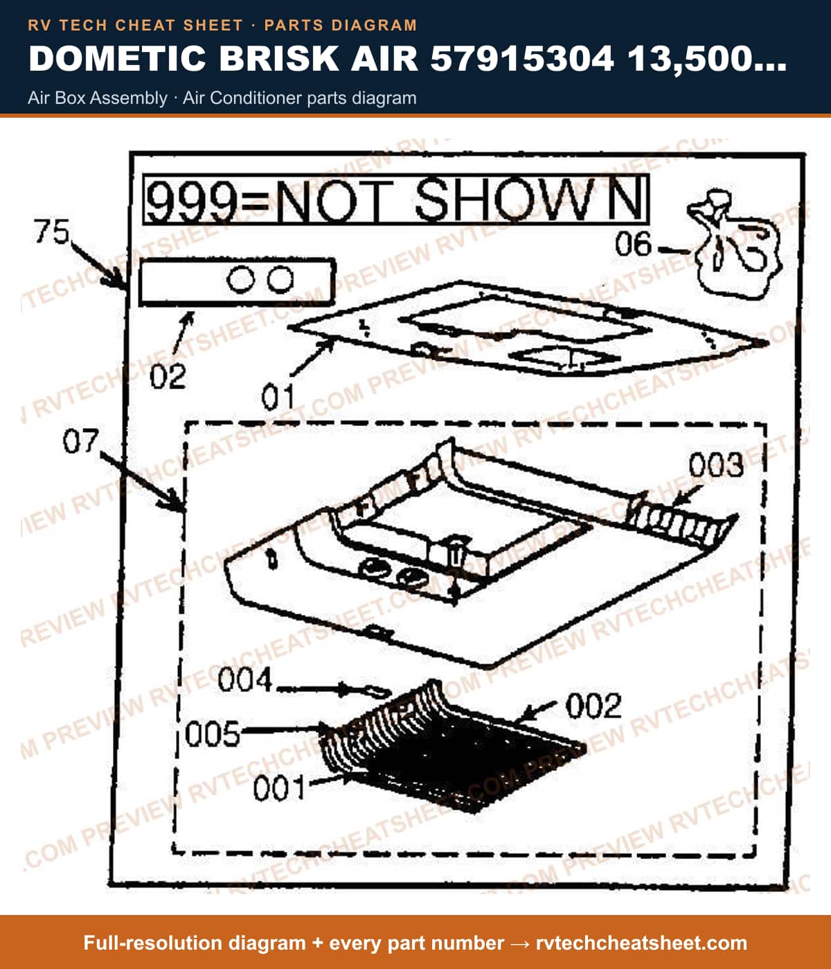 Dometic Brisk Air 57915304 13,500 BTU air box assembly — exploded parts diagram