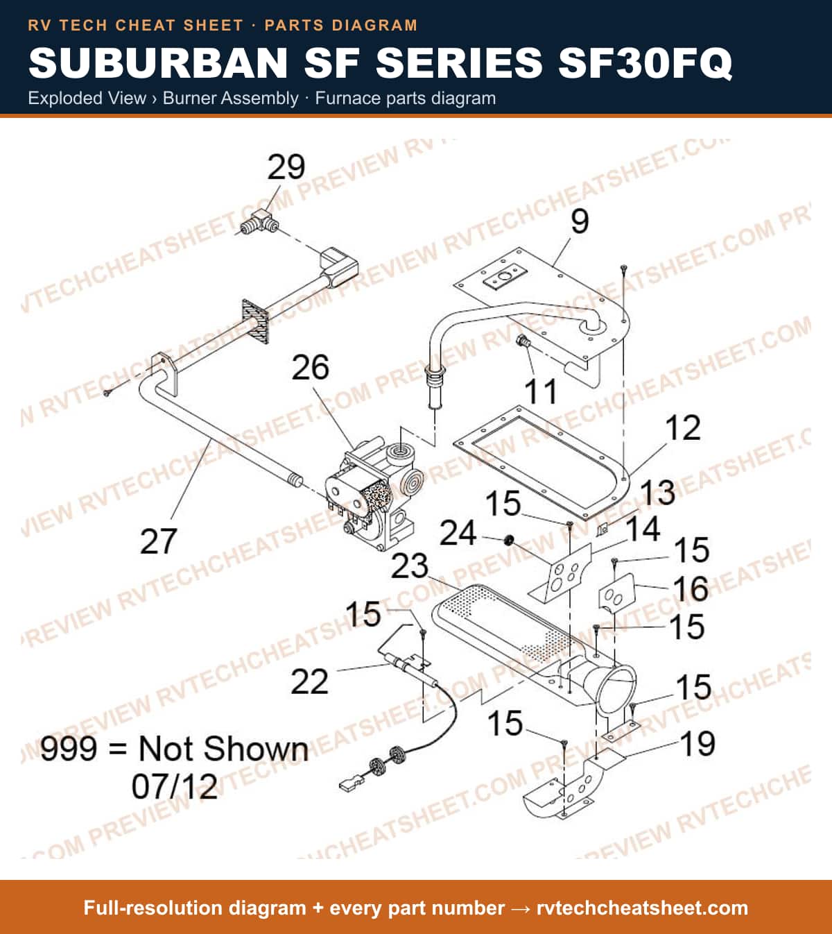 Suburban Sf Series SF30FQ exploded view › burner assembly — exploded parts diagram 1 of 2