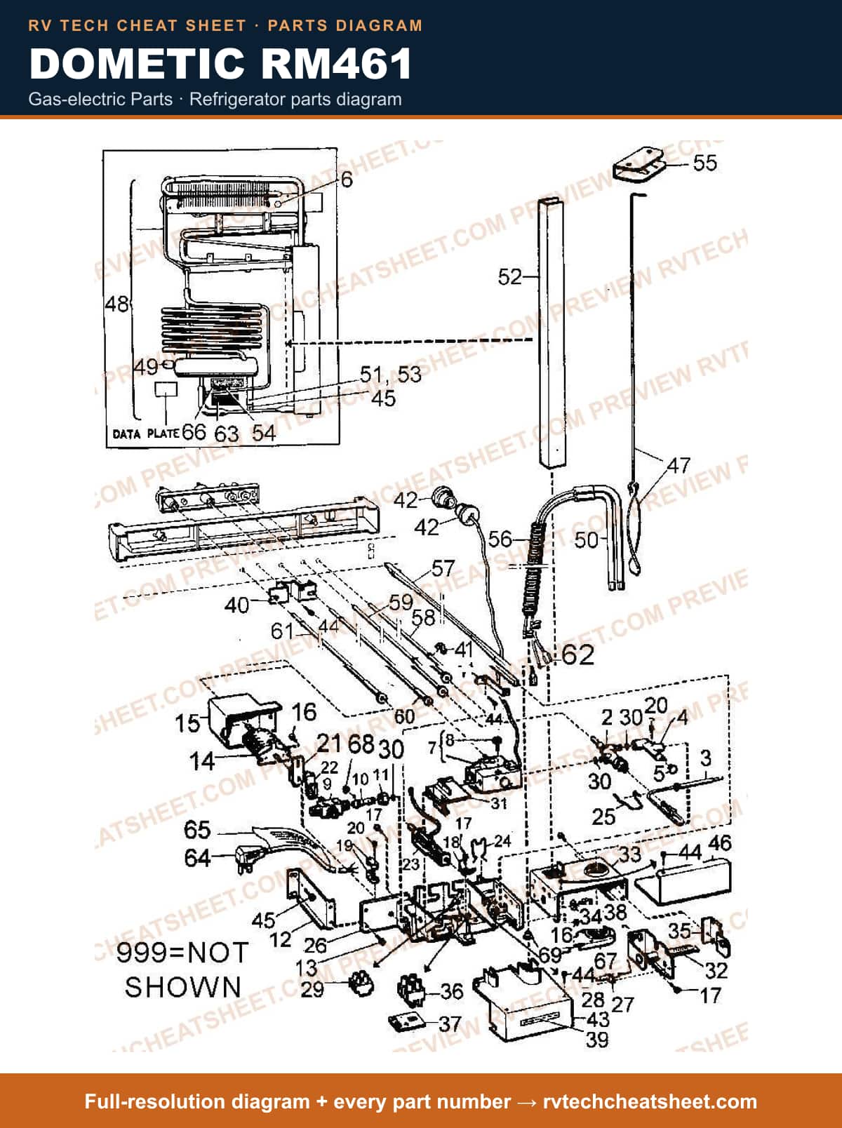 Dometic RM461 gas-electric parts — parts list sheet