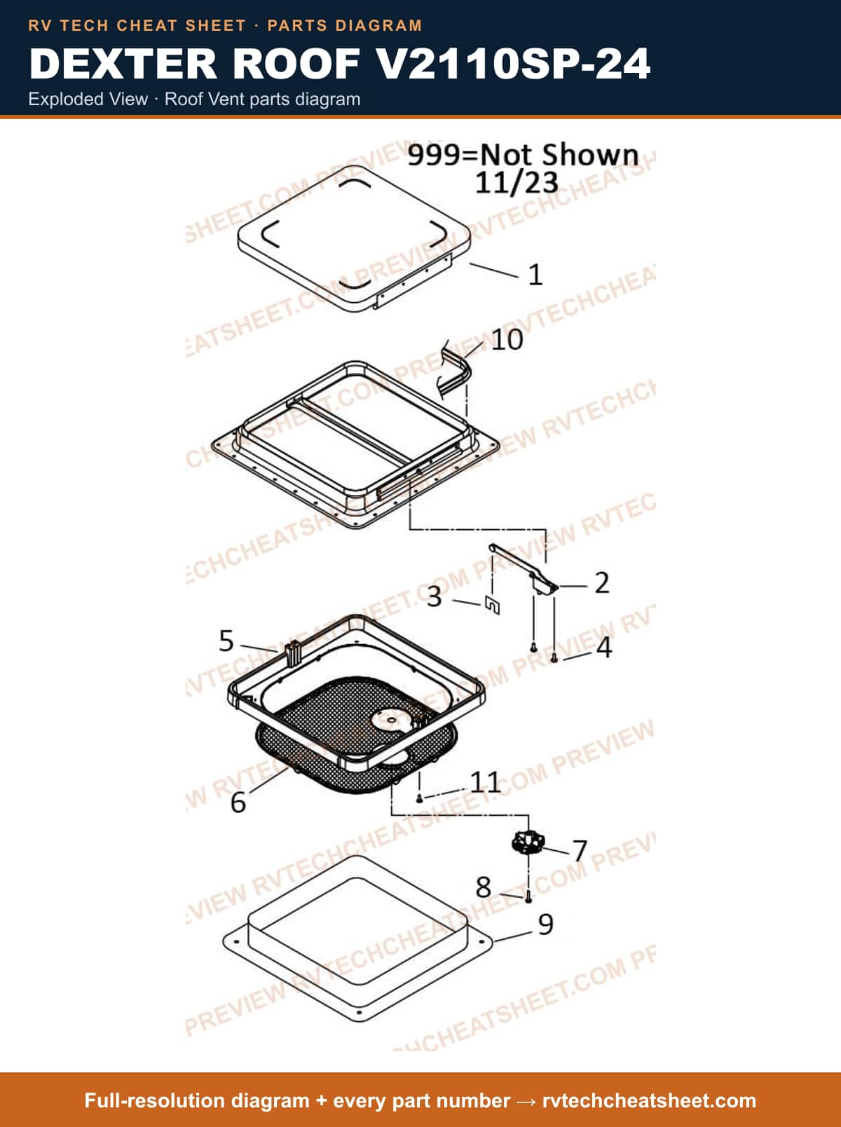 Dexter Roof V2110SP-24 exploded view — parts list sheet 1 of 3