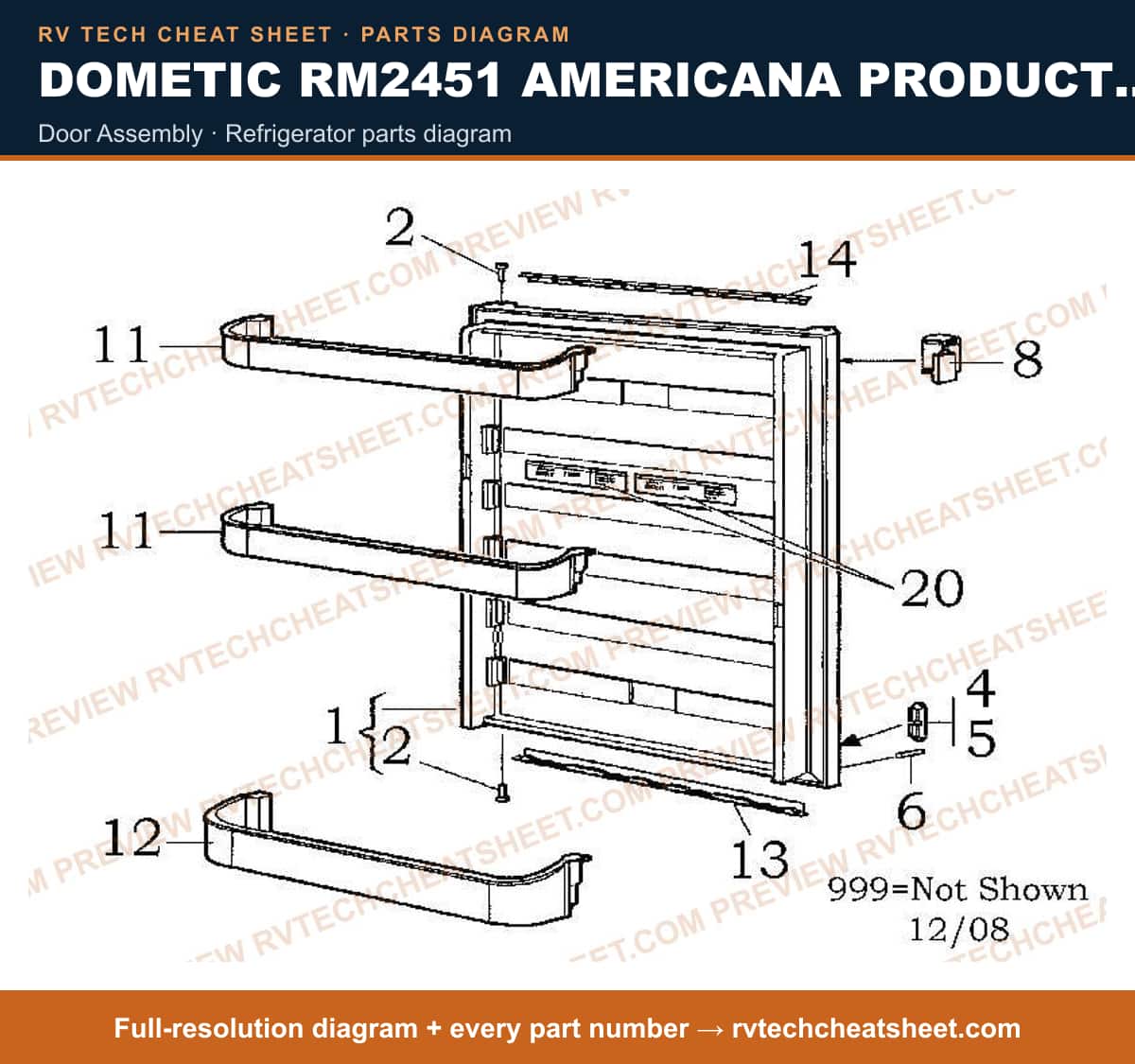 Dometic RM2451 Americana Product # 921140126 Black door assembly — parts list sheet
