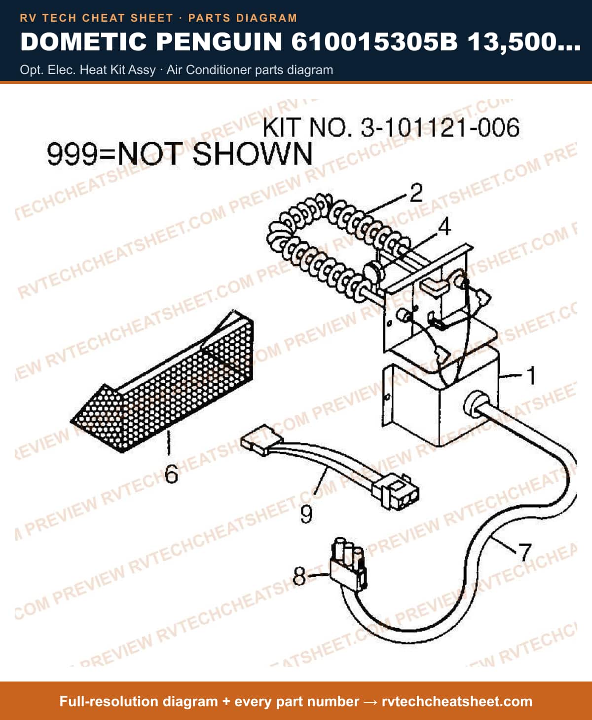 Dometic Penguin 610015305B 13,500 BTU opt. elec. heat kit assy — parts list sheet
