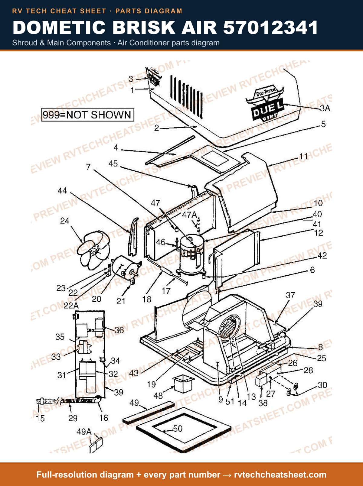 Dometic Brisk Air 57012341 shroud & main components — parts list sheet