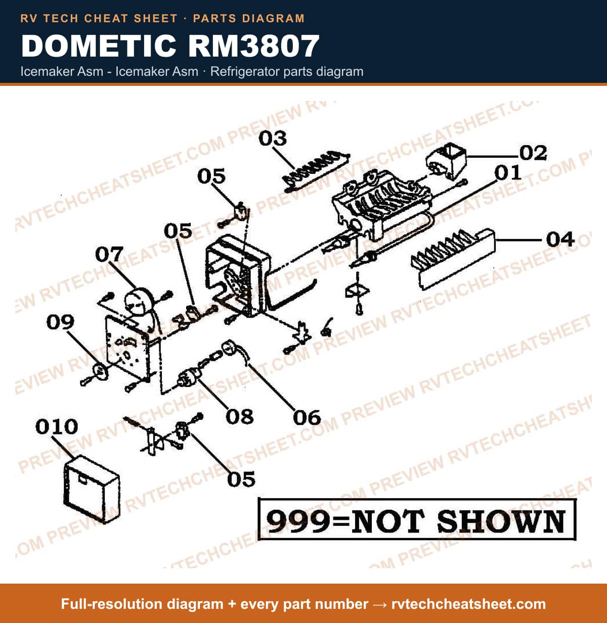 Dometic RM3807 icemaker asm - icemaker asm — parts list sheet