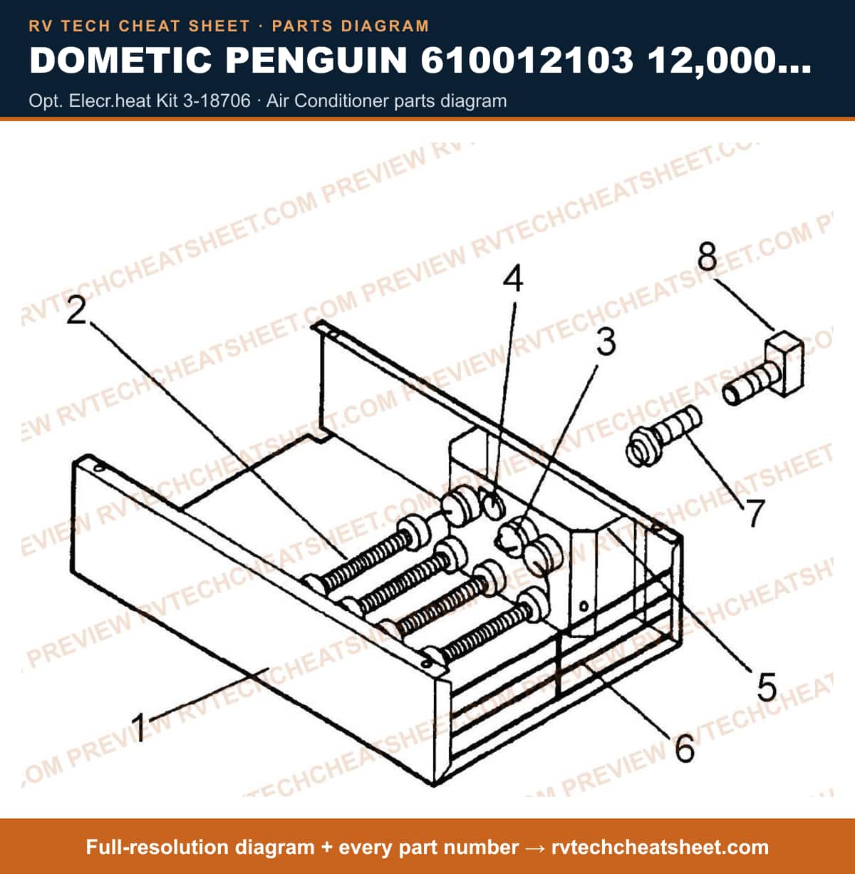 Dometic Penguin 610012103 12,000 BTU opt. elecr.heat kit 3-18706 — parts list sheet