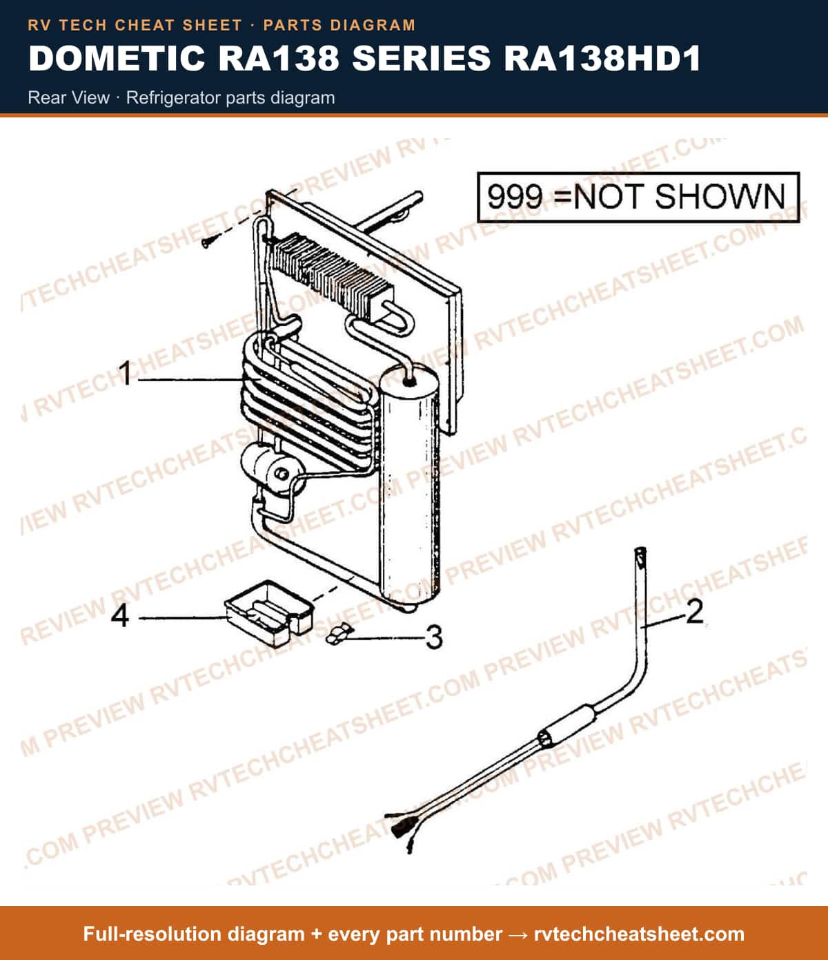 Dometic RA138 Series RA138HD1 rear view — exploded parts diagram