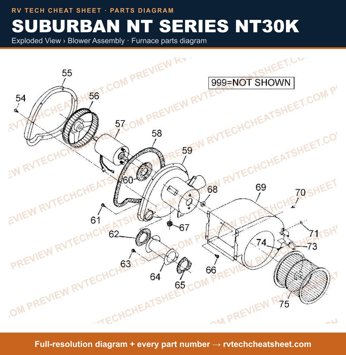 Suburban Nt Series NT30K exploded view › blower assembly — exploded parts diagram 1 of 2