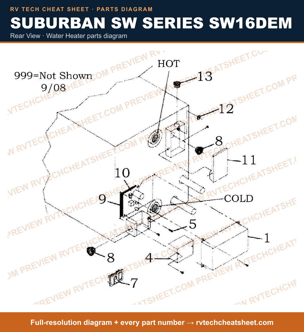 Suburban Sw Series SW16DEM rear view — exploded parts diagram