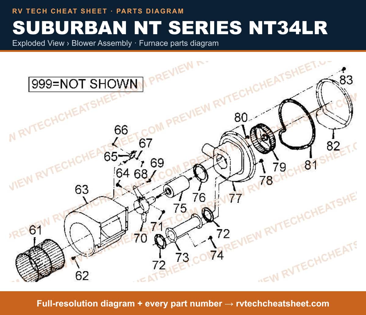 Suburban Nt Series NT34LR exploded view › blower assembly — exploded parts diagram 1 of 2