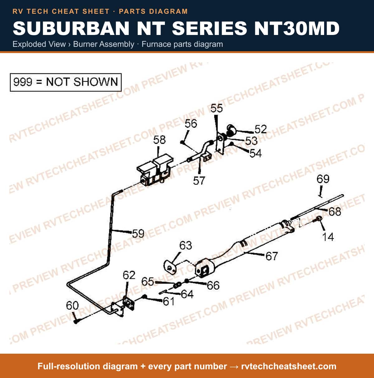 Suburban Nt Series NT30MD exploded view › burner assembly — exploded parts diagram 1 of 2
