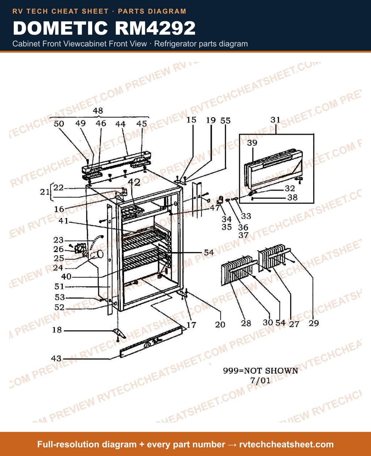 Dometic RM4292 cabinet front viewcabinet front view — parts list sheet