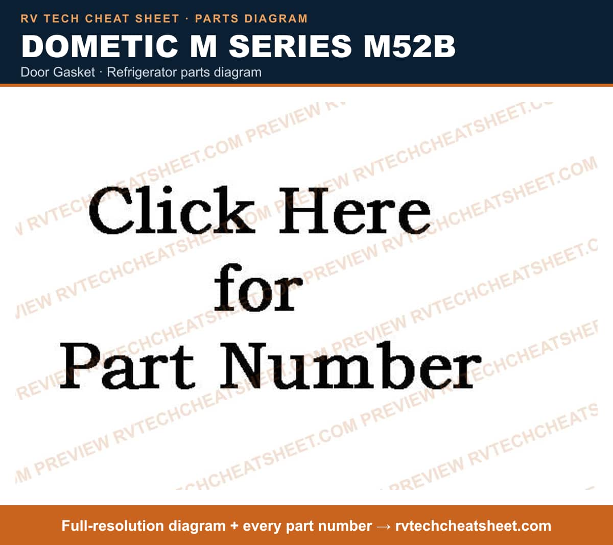 Dometic M Series M52B door gasket — parts list sheet