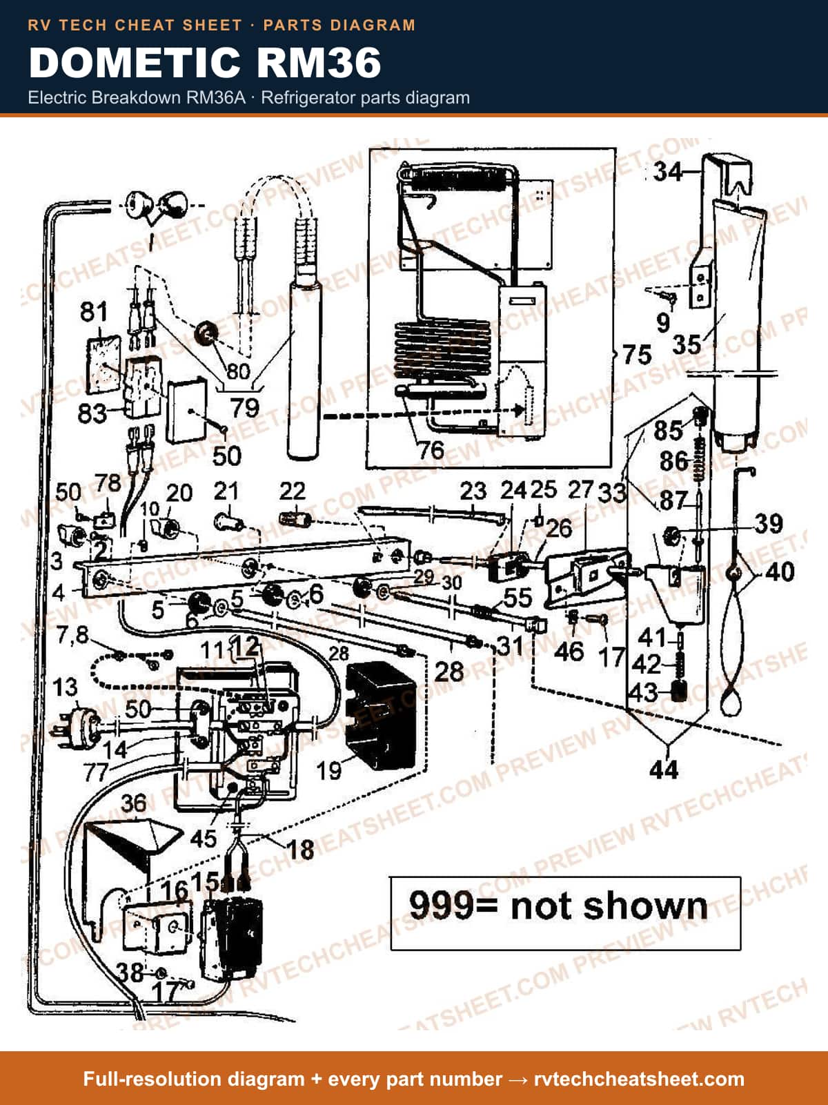 Dometic RM36 electric breakdown rm36a — parts list sheet