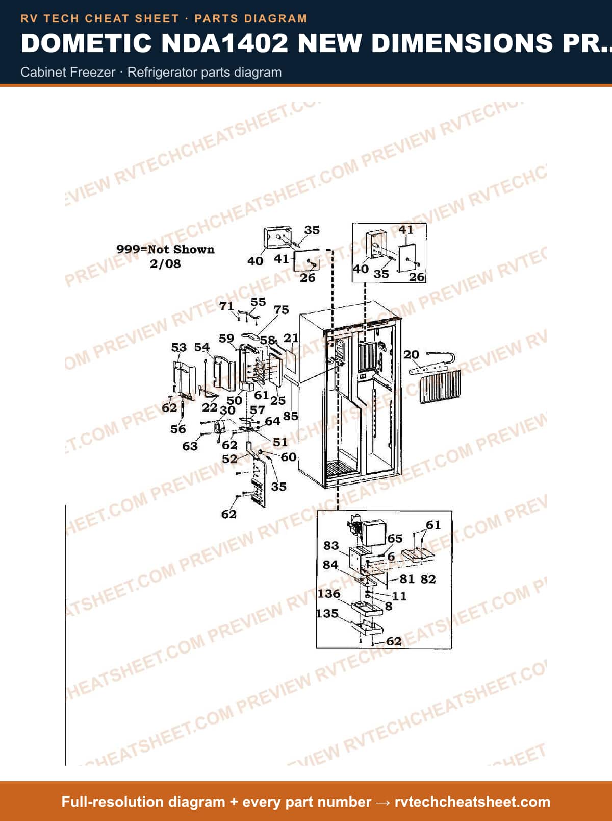 Dometic NDA1402 New Dimensions Product # 921148280 Stainless cabinet freezer — parts list sheet