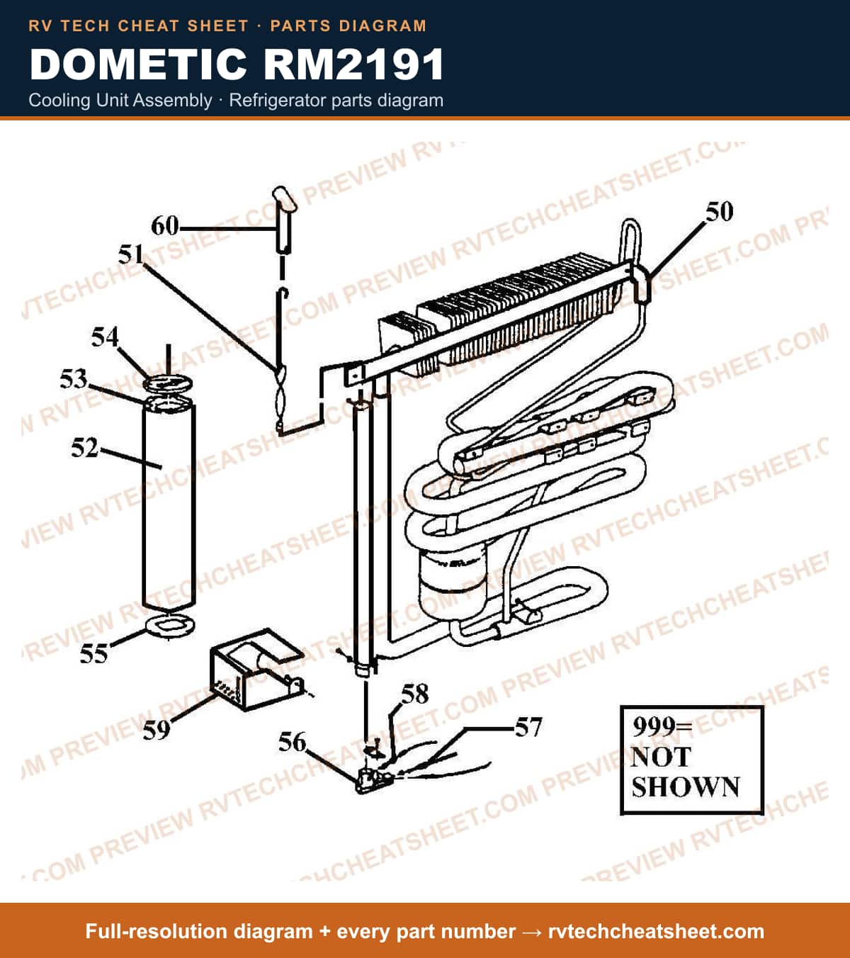 Dometic RM2191 cooling unit assembly — parts list sheet