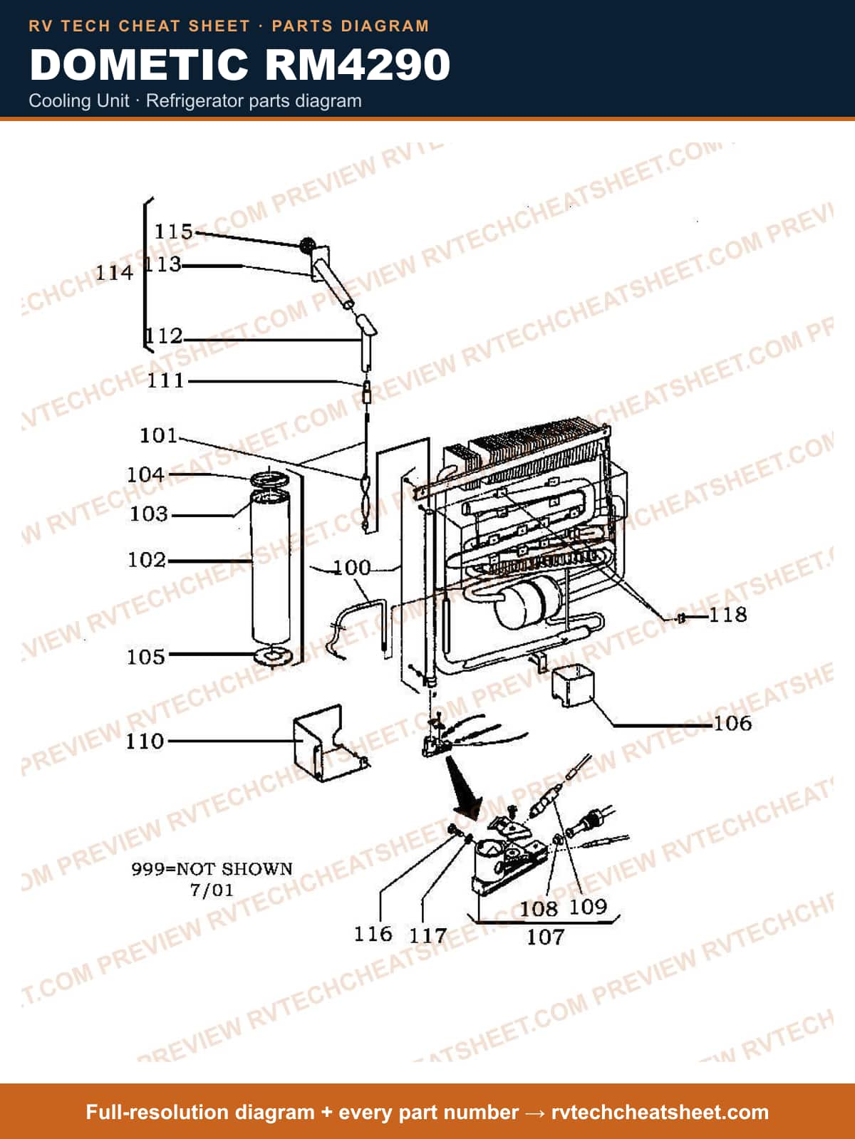 Dometic RM4290 cooling unit — parts list sheet