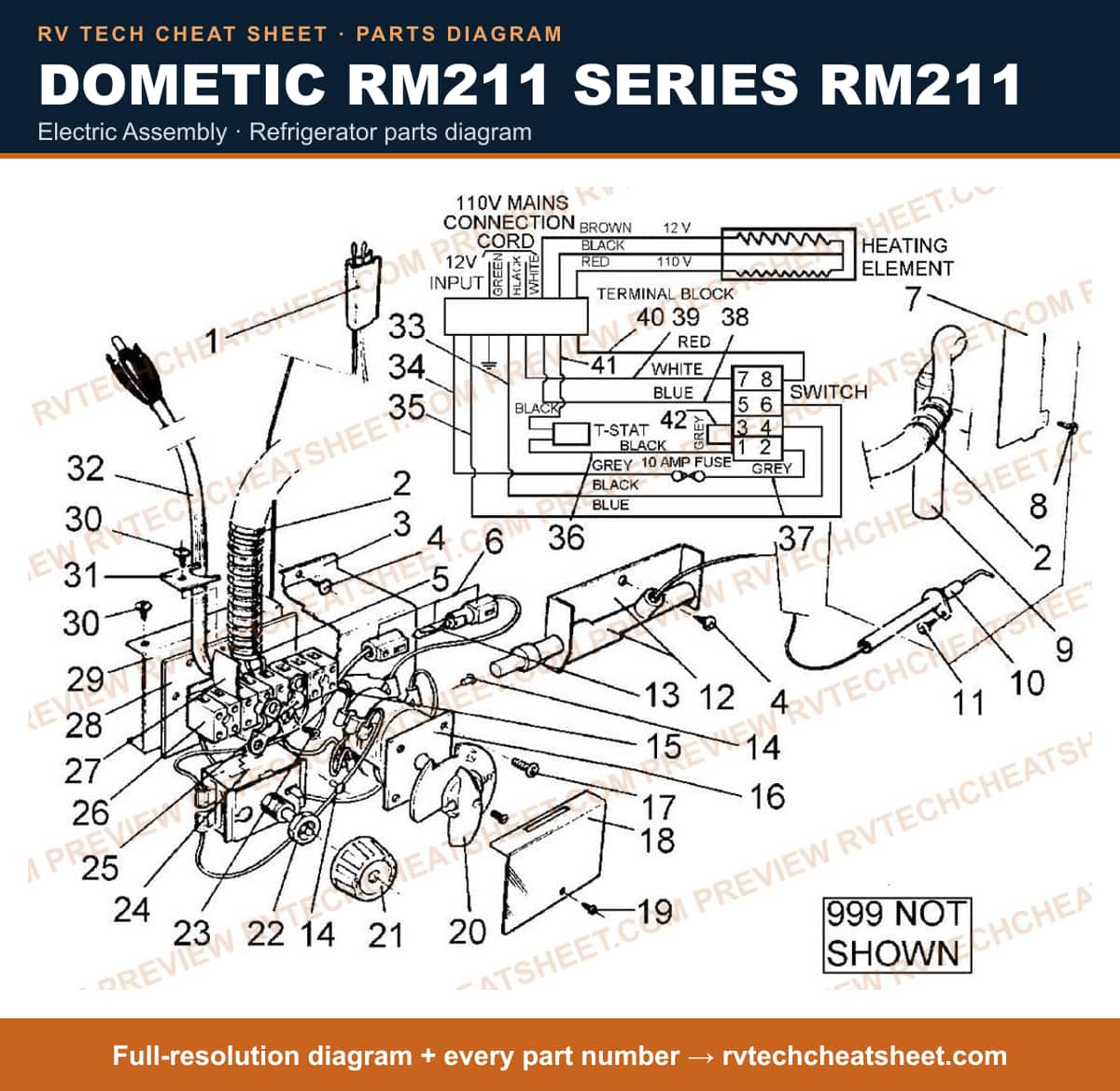 Dometic RM211 Series RM211 electric assembly — parts list sheet