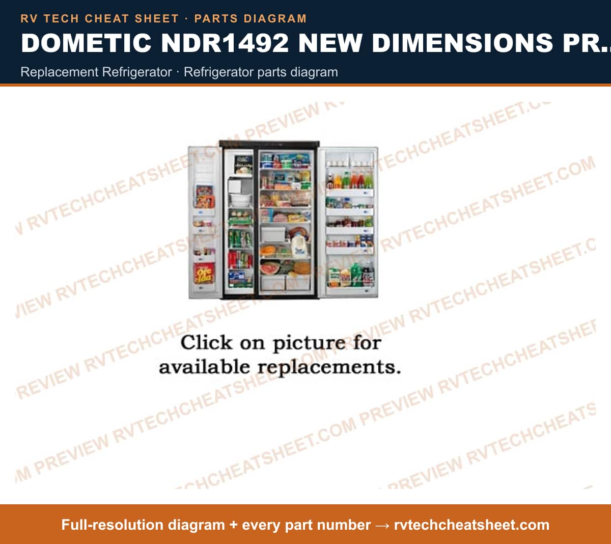 Dometic NDR1492 New Dimensions Product # 921148021 Black replacement refrigerator — parts list sheet 1 of 2