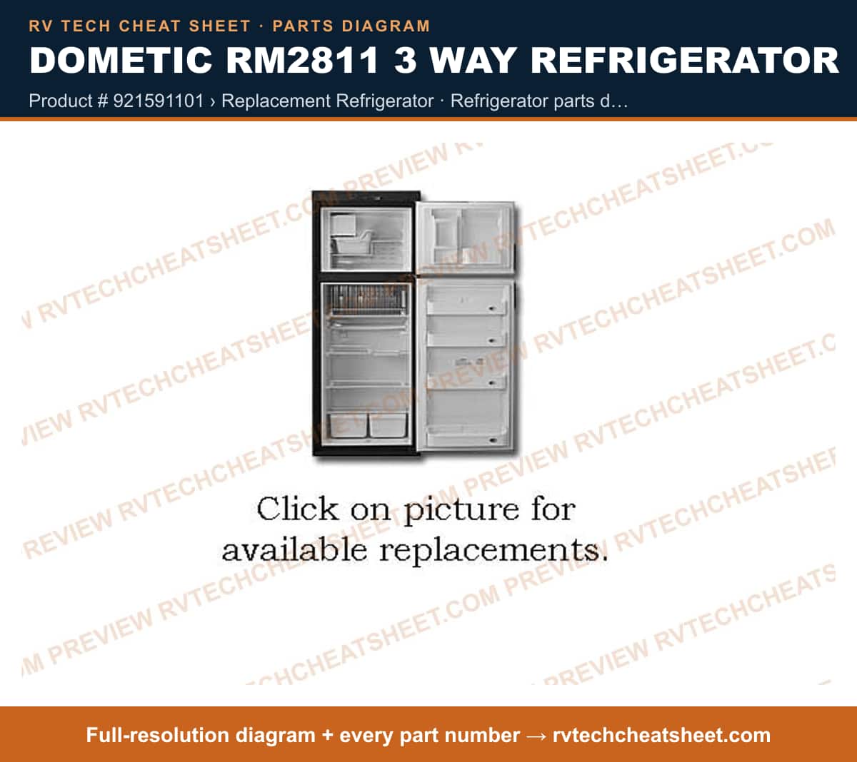 Dometic RM2811 3 Way Refrigerator product # 921591101 › replacement refrigerator — parts list sheet