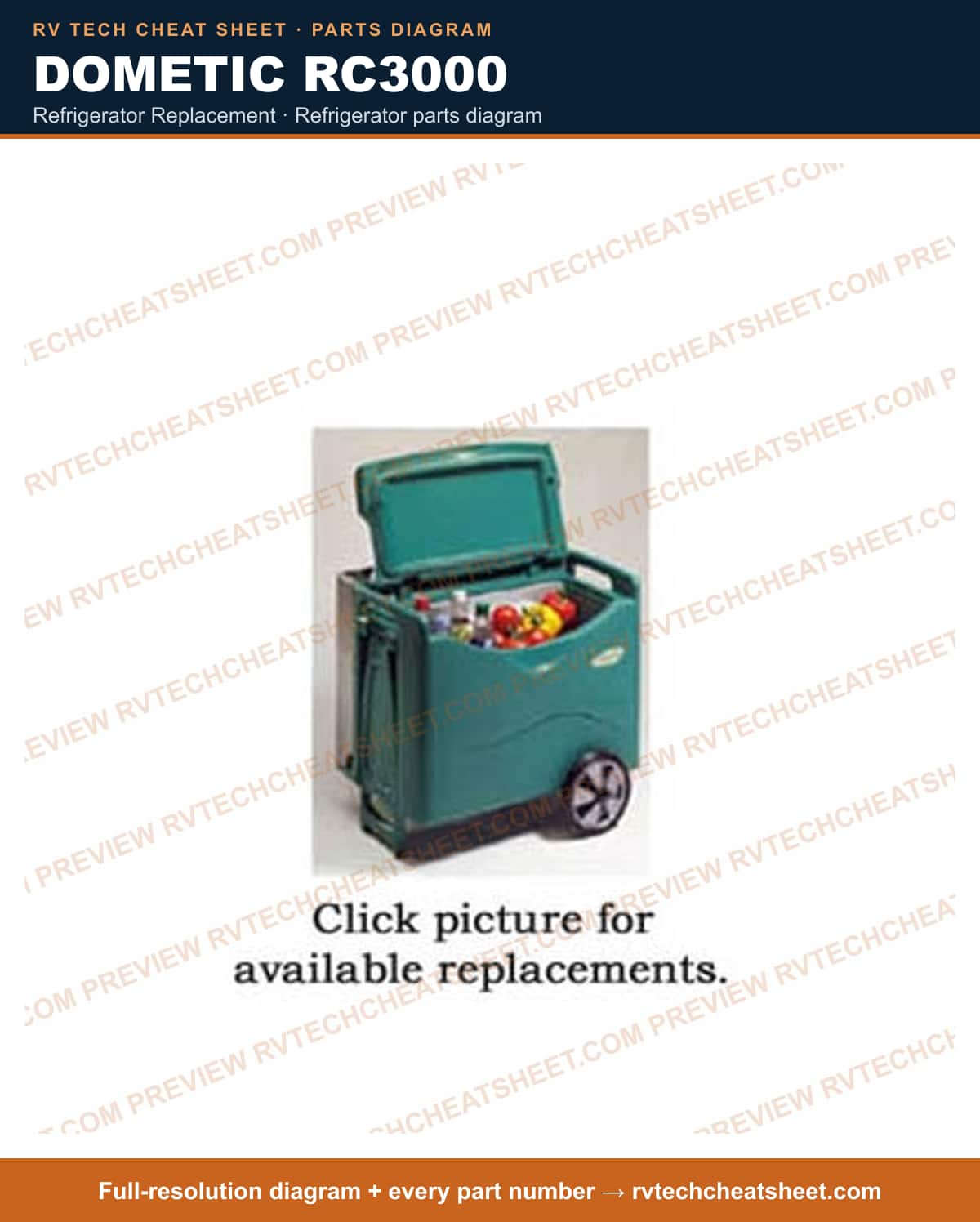 Dometic RC3000 refrigerator replacement — exploded parts diagram