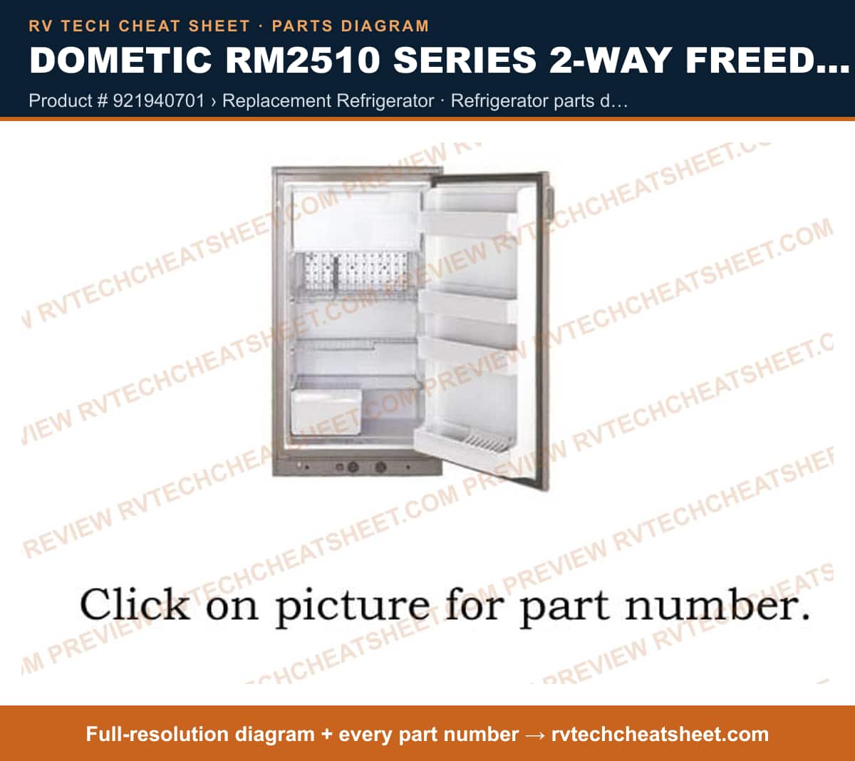 Dometic RM2510 Series 2-WAY Freedom product # 921940701 › replacement refrigerator — parts list sheet