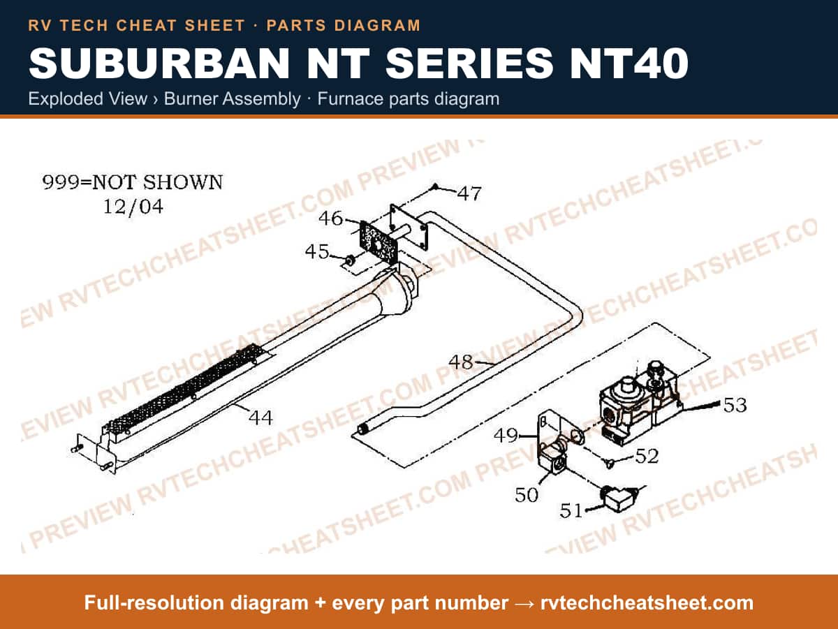Suburban Nt Series NT40 exploded view › burner assembly — exploded parts diagram 1 of 2