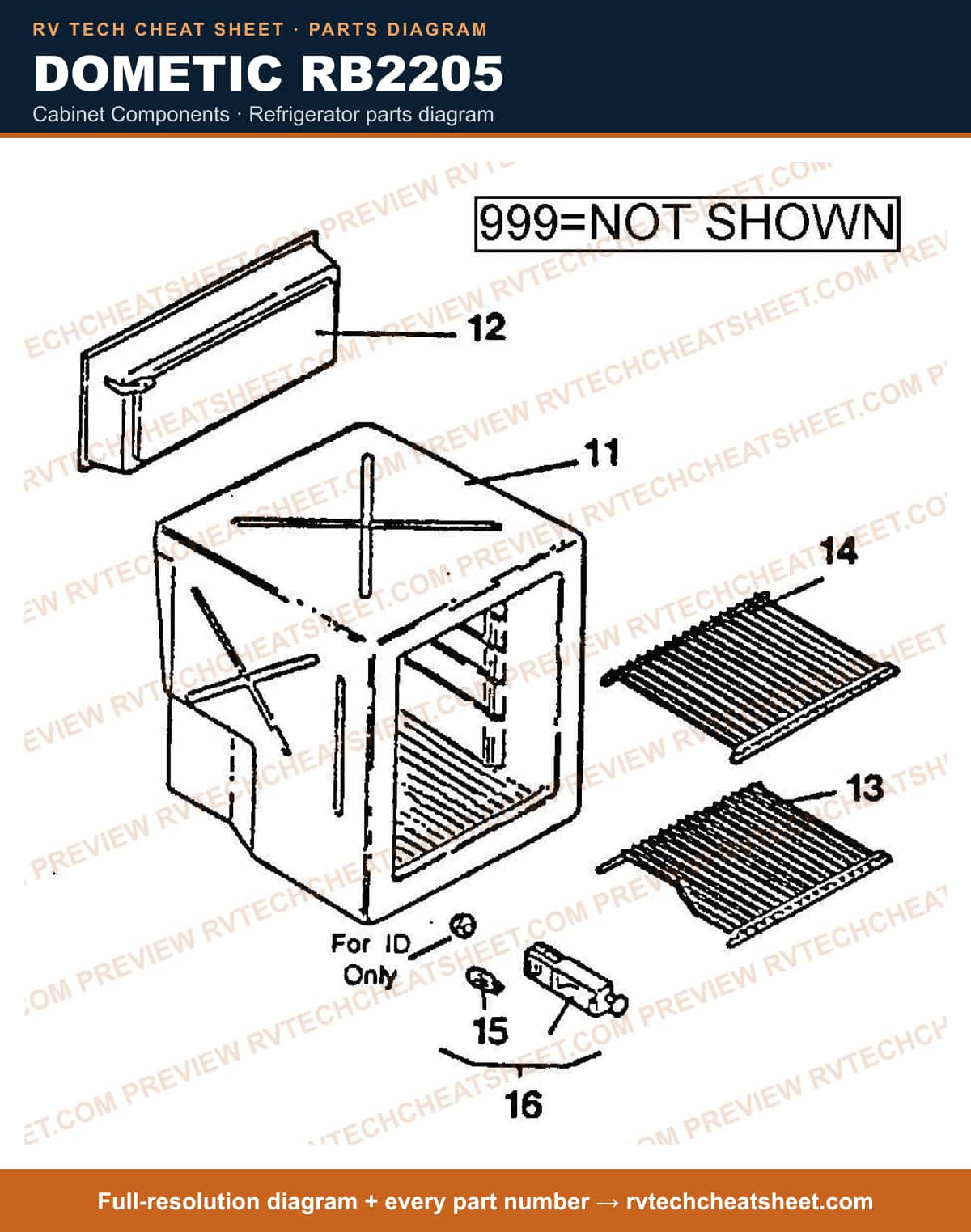 Dometic RB2205 cabinet components — exploded parts diagram