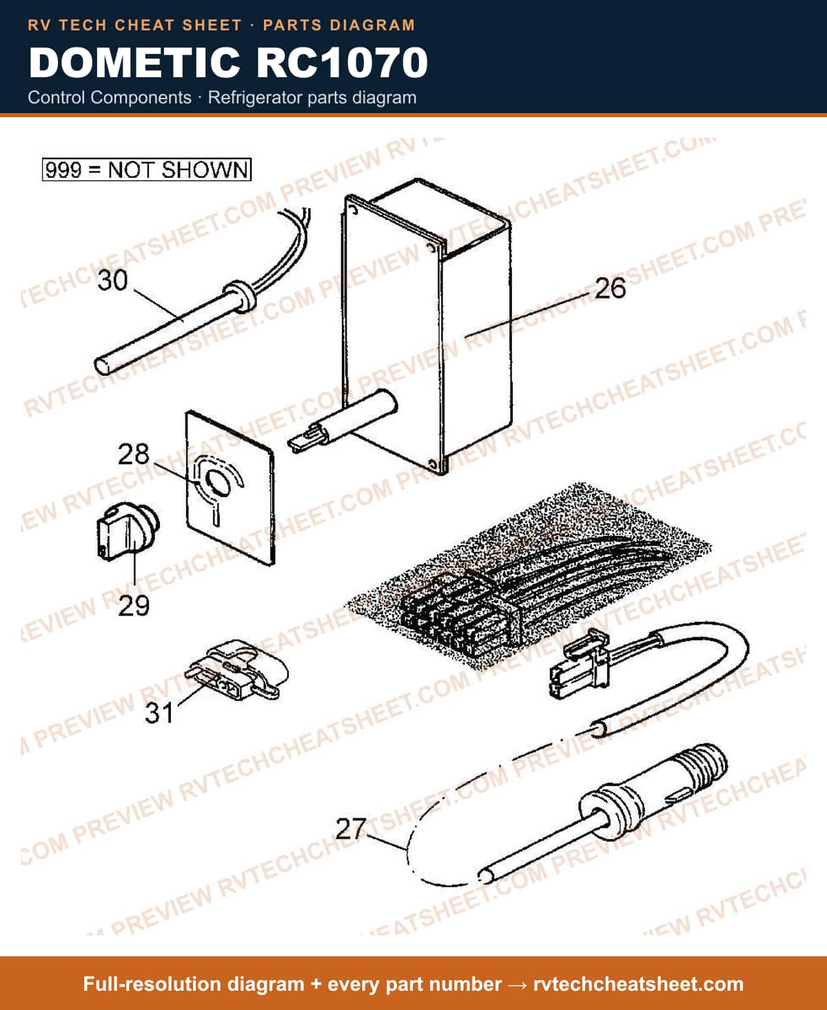 Dometic RC1070 control components — exploded parts diagram