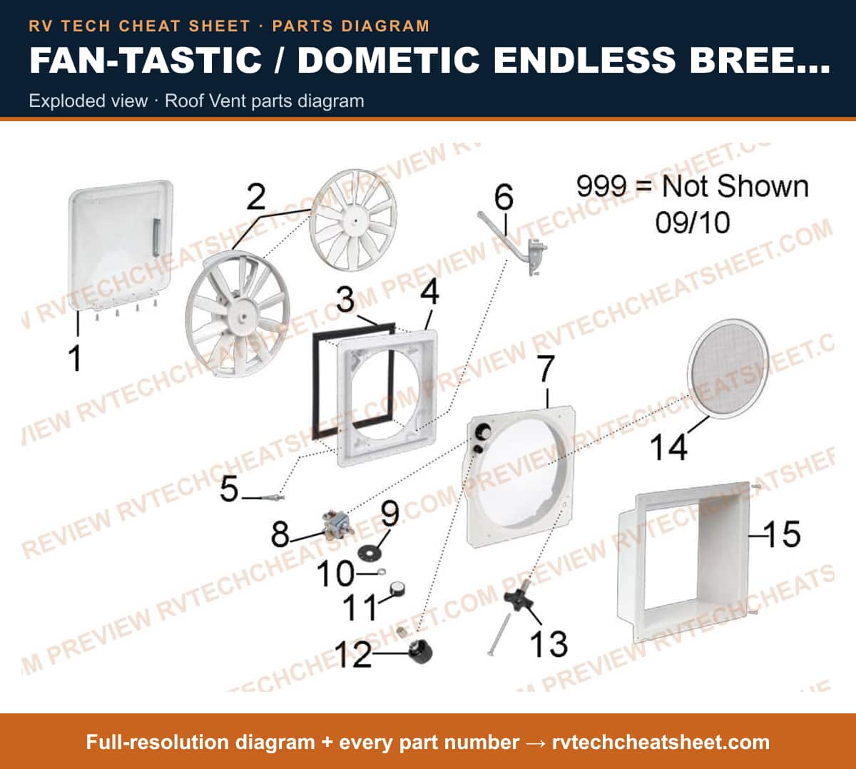 Fan-Tastic / Dometic Endless Breeze exploded view — exploded parts diagram 1 of 2