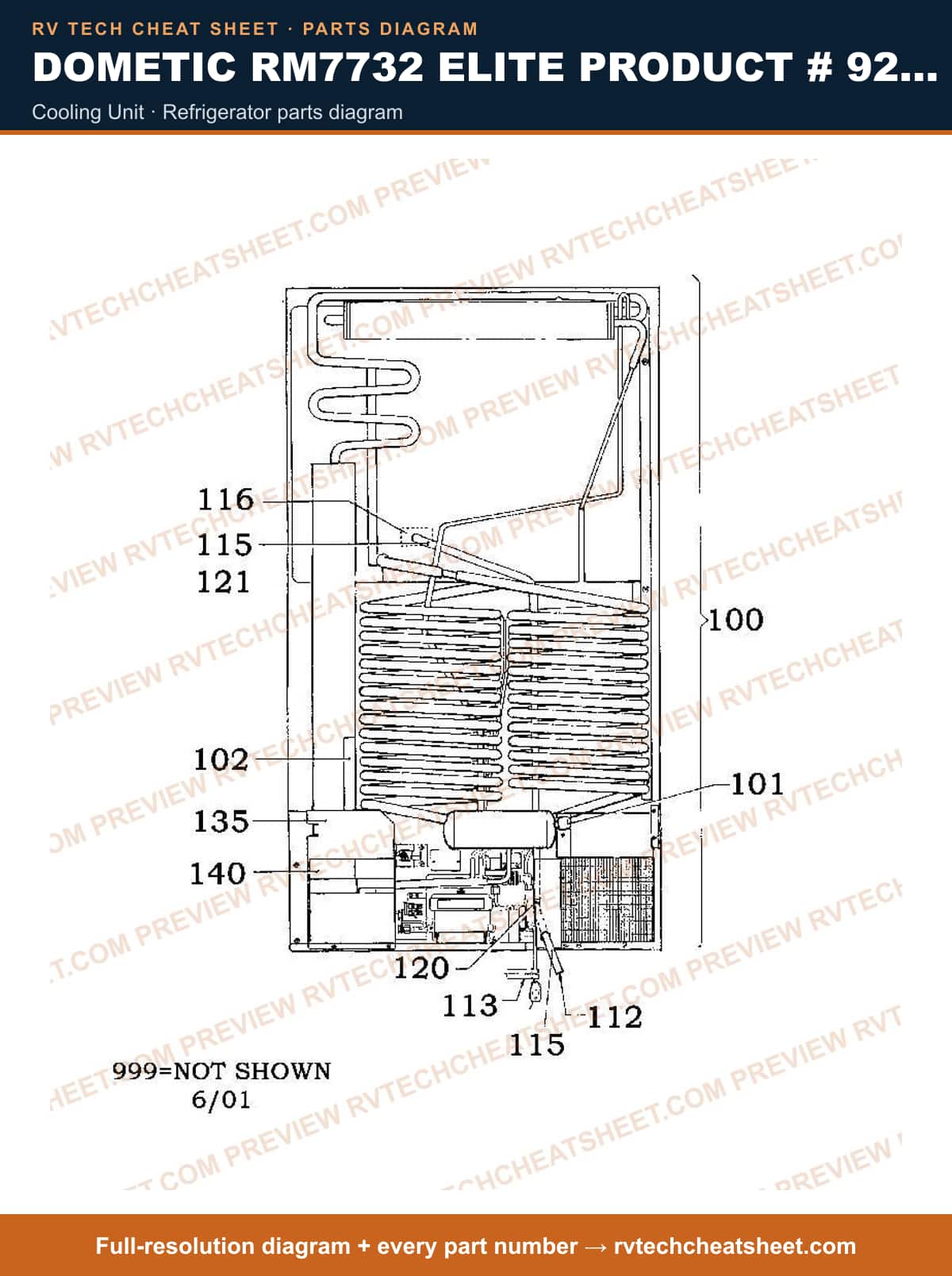 Dometic RM7732 Elite Product # 921148014 cooling unit — parts list sheet
