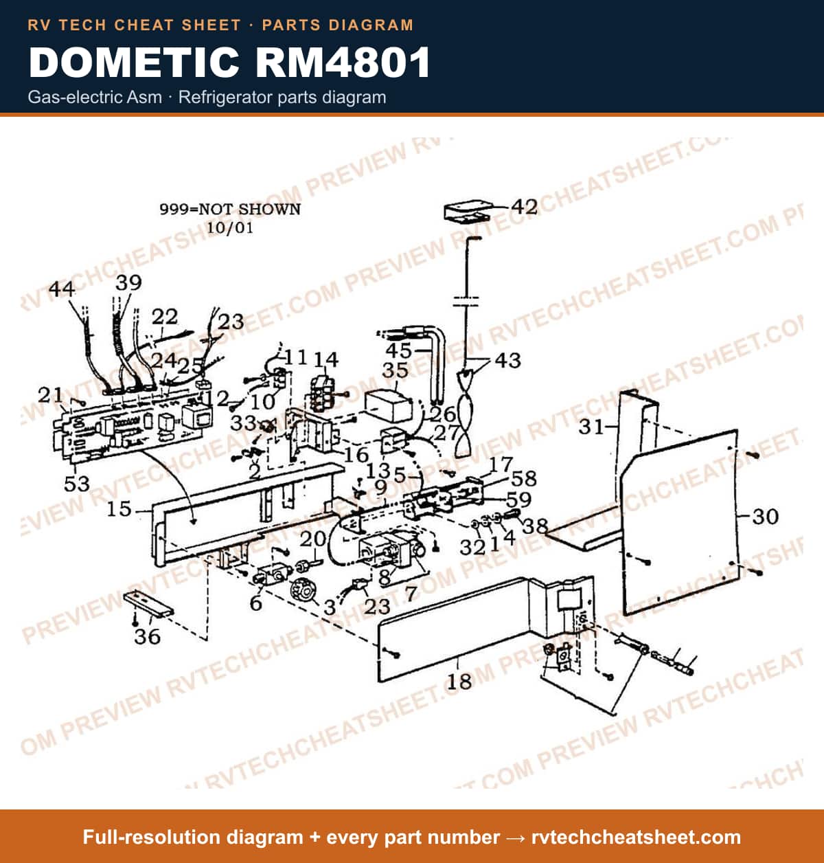 Dometic RM4801 gas-electric asm — parts list sheet