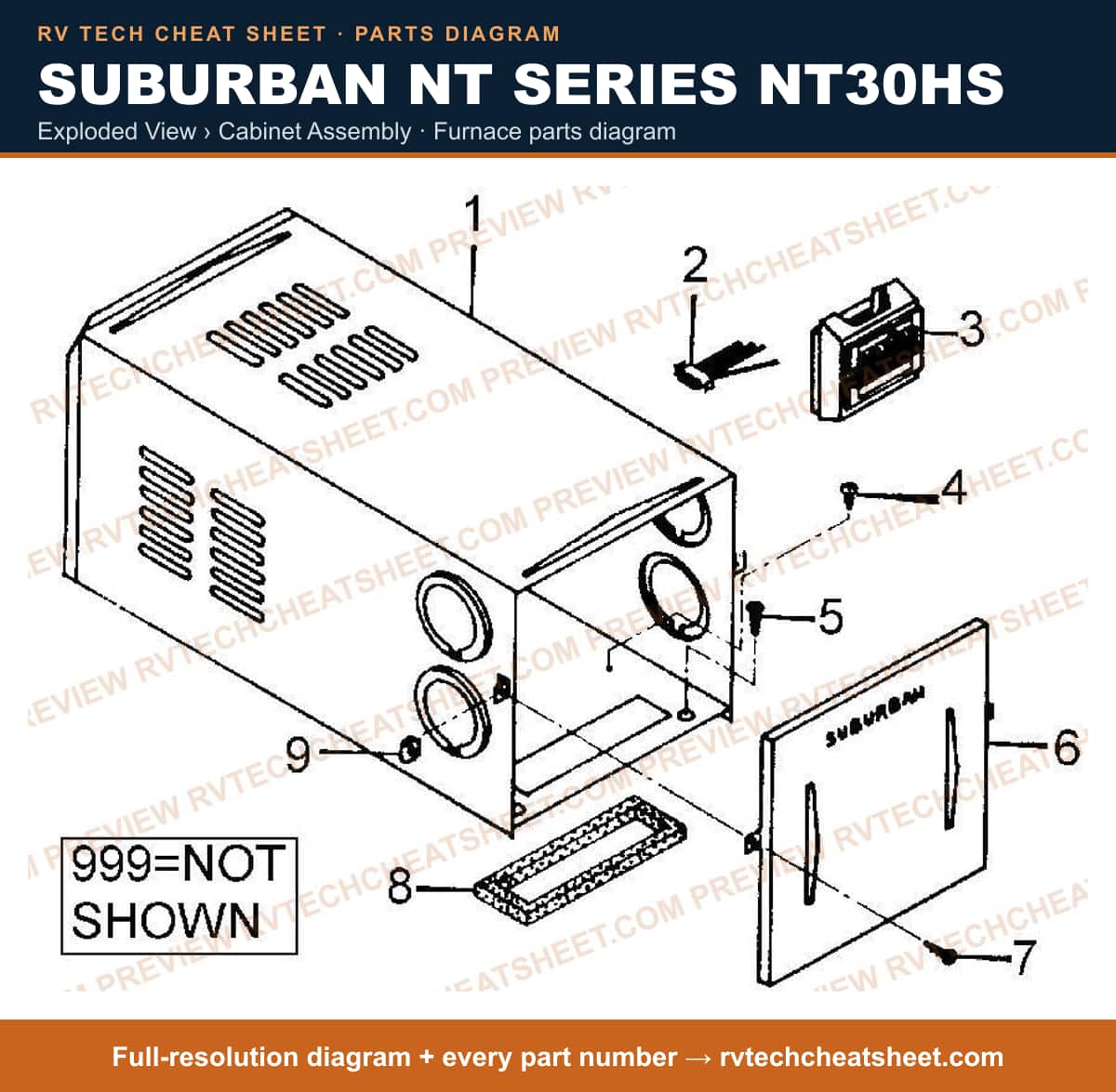 Suburban Nt Series NT30HS exploded view › cabinet assembly — exploded parts diagram 1 of 2