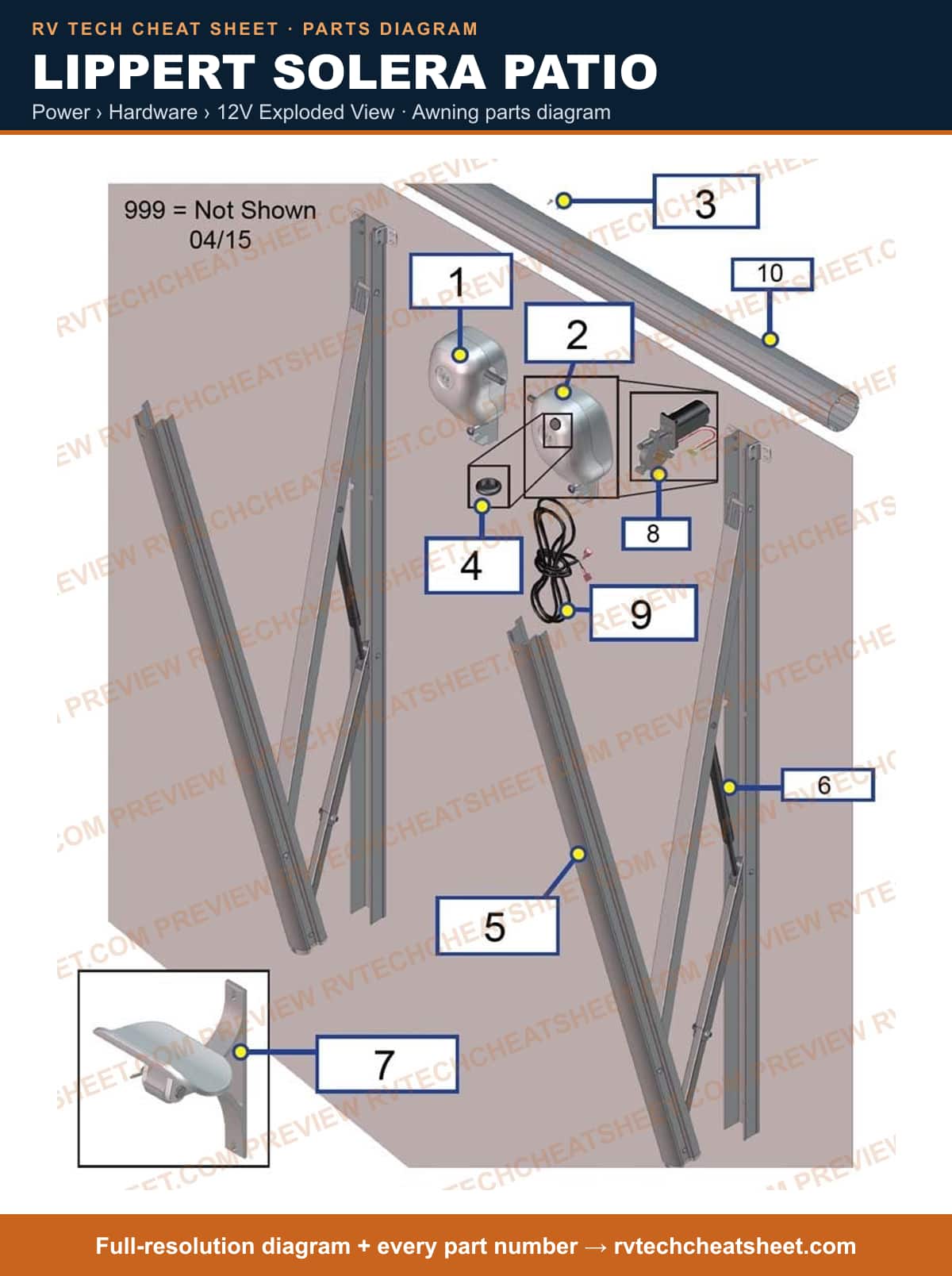Lippert Solera Patio power › hardware › 12v exploded view — exploded parts diagram