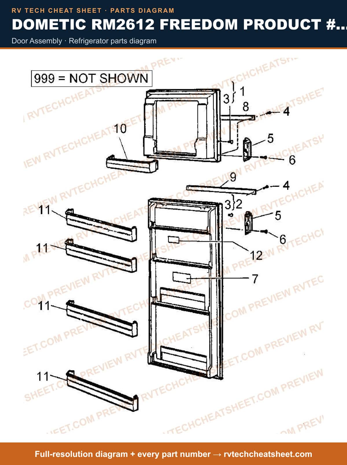 Dometic RM2612 Freedom Product # 921573901 Beige door assembly — parts list sheet
