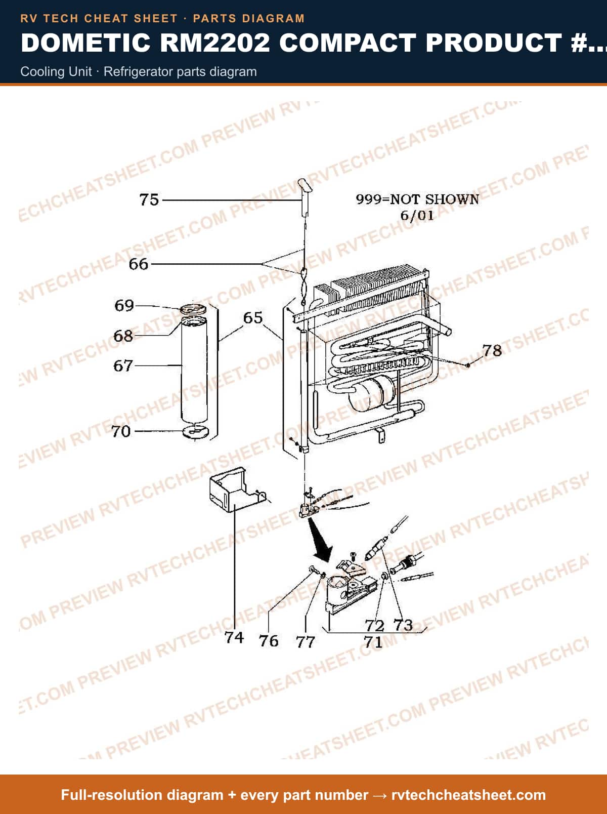 Dometic RM2202 Compact Product # 921130101 cooling unit — parts list sheet