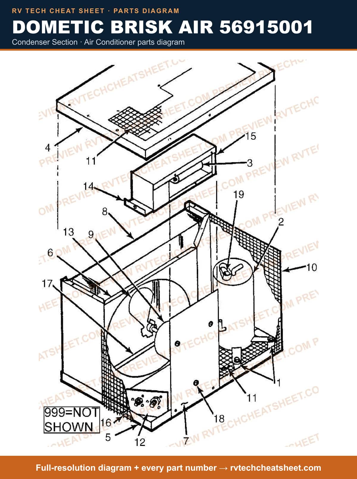 Dometic Brisk Air 56915001 condenser section — parts list sheet