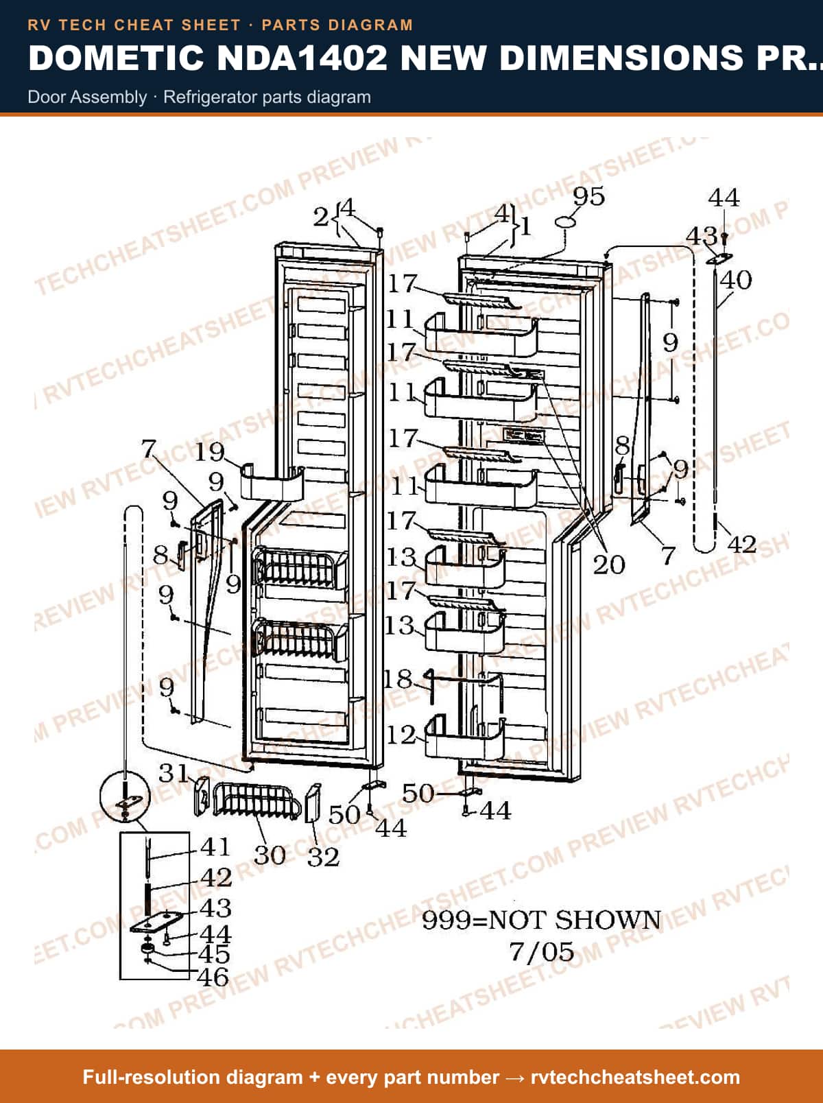 Dometic NDA1402 New Dimensions Product # 921148254 Black door assembly — parts list sheet