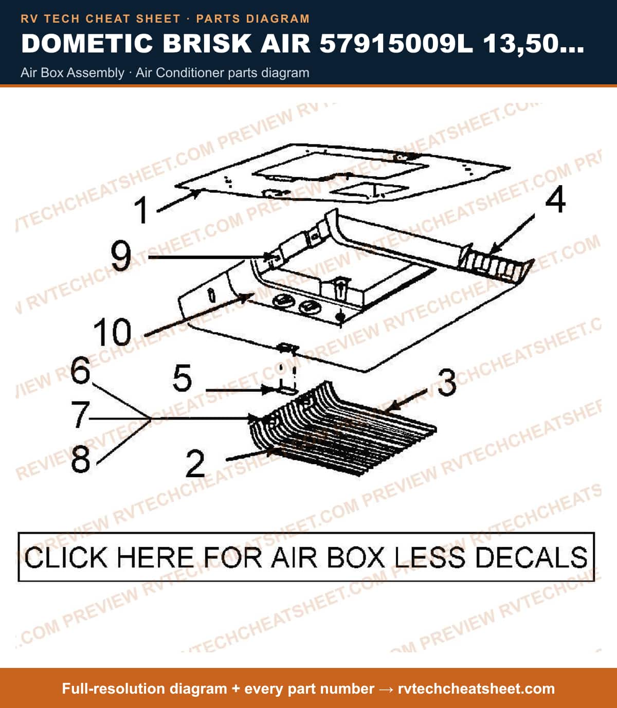 Dometic Brisk Air 57915009L 13,500 BTU air box assembly — exploded parts diagram