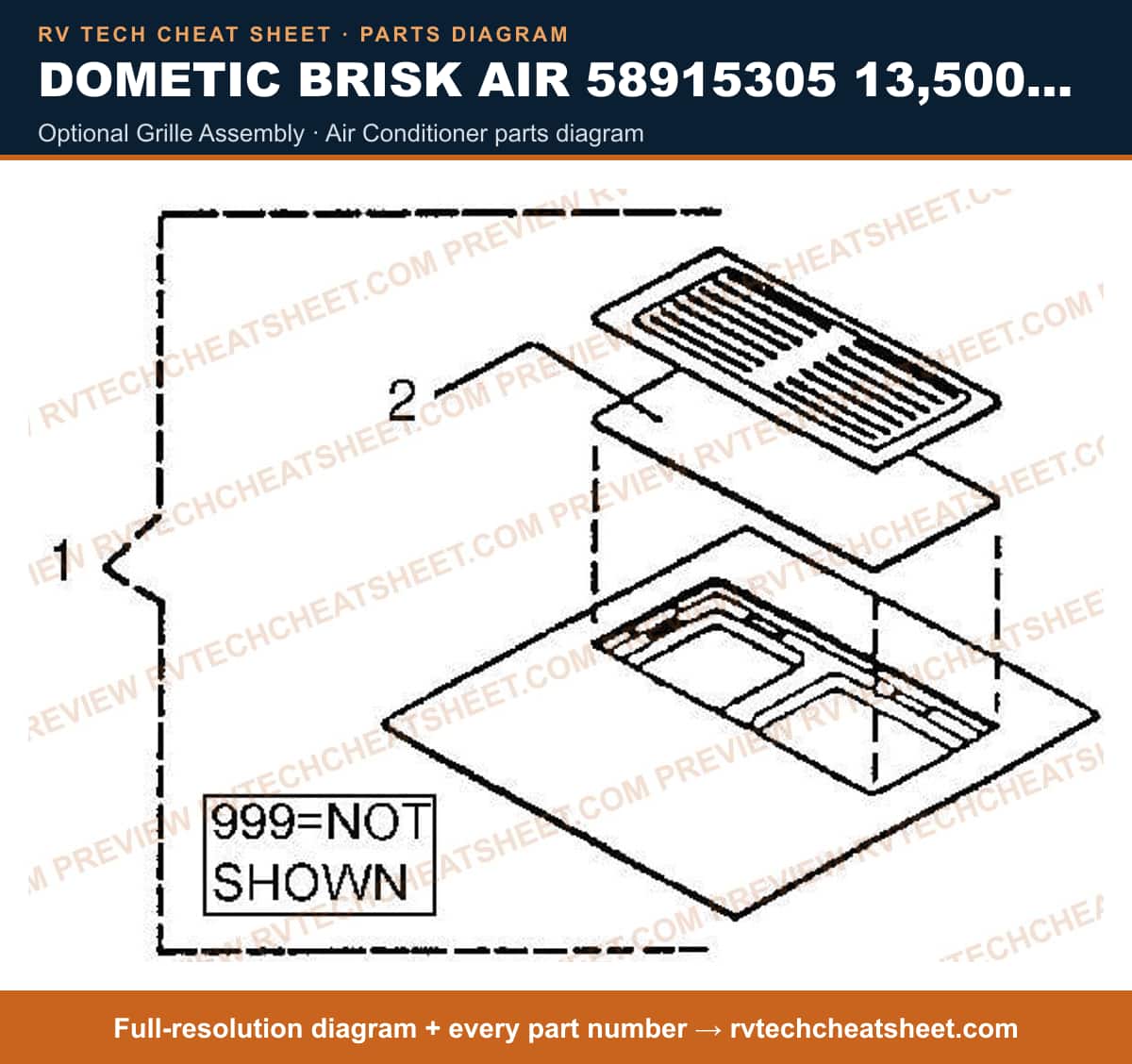 Dometic Brisk Air 58915305 13,500 BTU optional grille assembly — parts list sheet